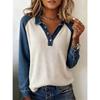 Ladies, Casual, Contrasting, Waffle, Spliced Long Sleeved, Casual Top, Waffle Shirt
