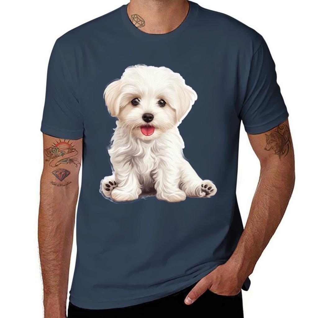 Adorable Maltese Love. T-Shirt Anime Clothes Summer Top Men's Cotton T-shirt