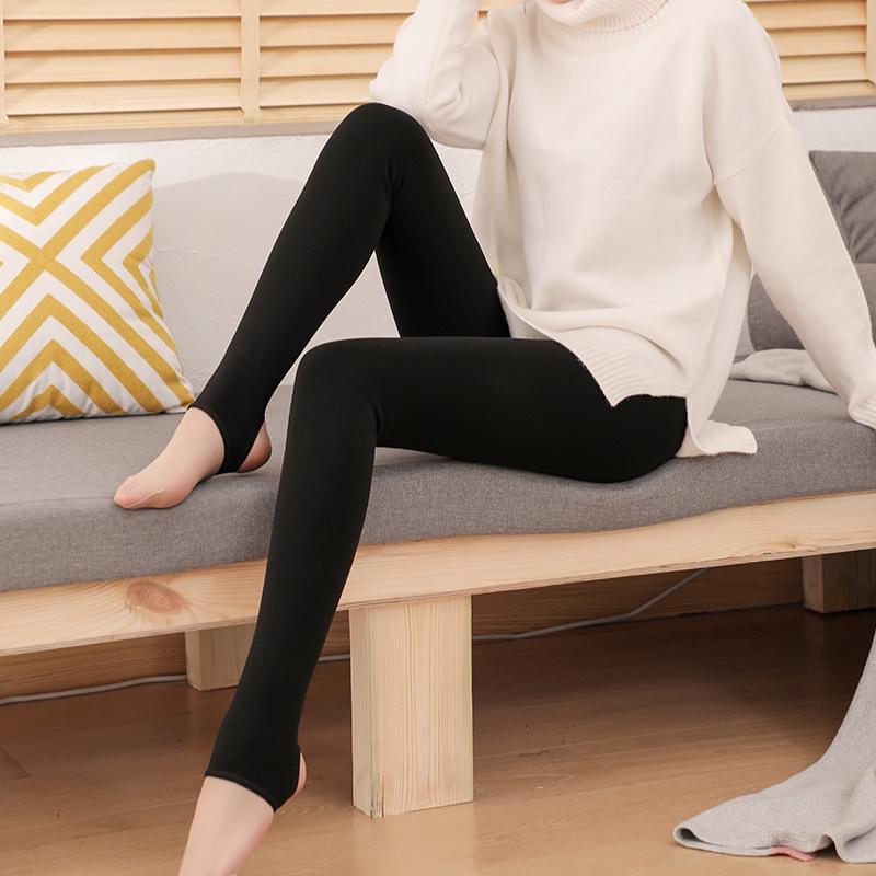 Tunna strumpbyxor med fleecefoder för barbent - Varma, elastiska helkropps-leggings för dam för höst och vinter