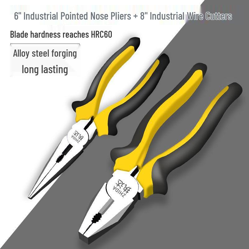 6-inch & 8-inch Multipurpose Industrial Grade Needle Nose & Diagonal Nose Pliers – Electrician's Steel Hand Tool