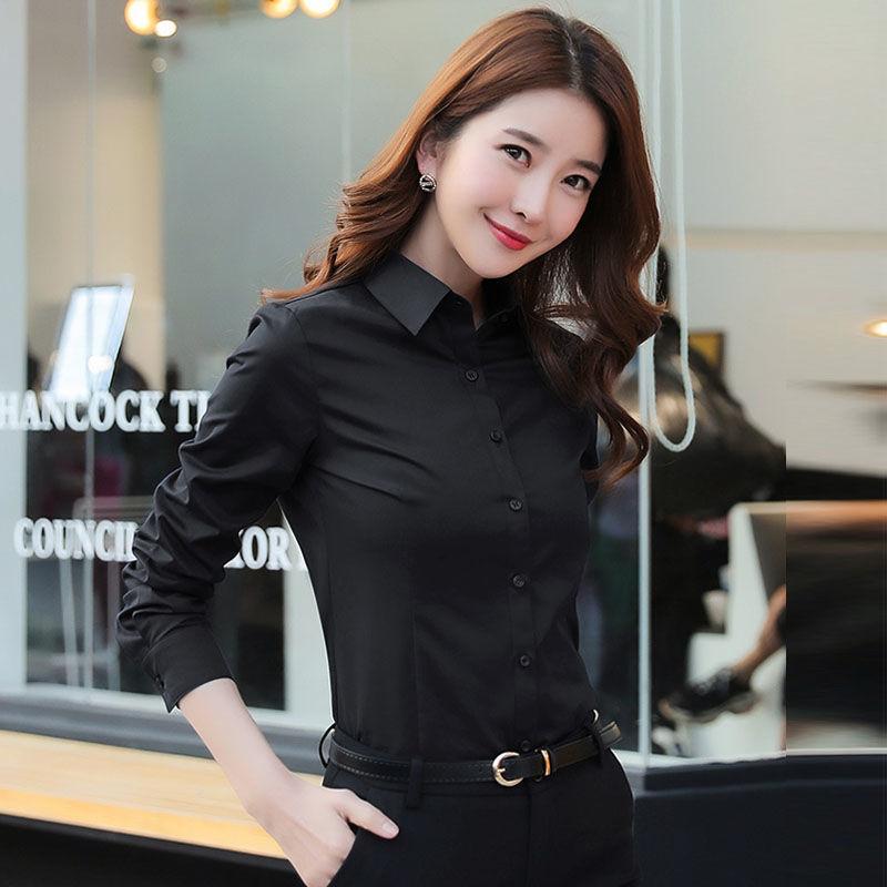 Business Formal Long Sleeve Shirt For Work & Office Solid Color Lapel Neck Shirt Women's Slim Fit Long Sleeve Shirt