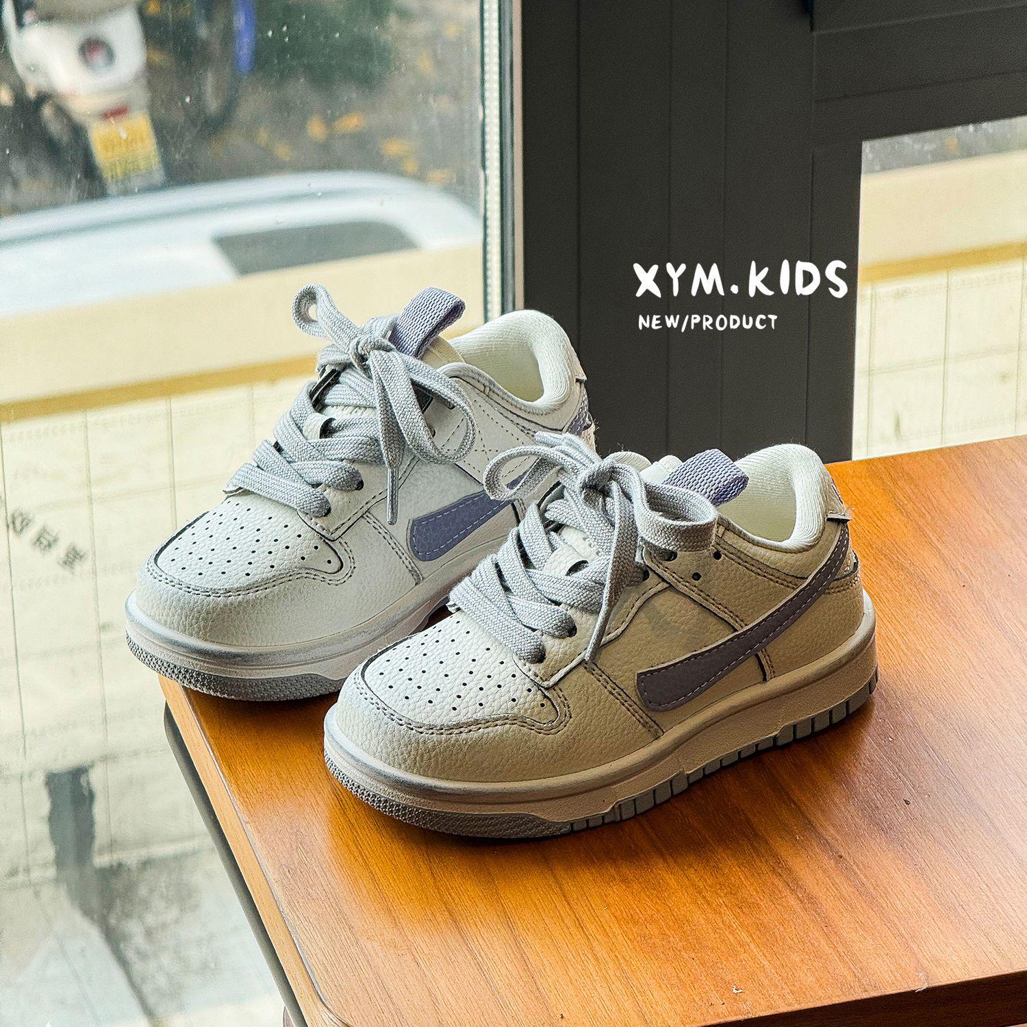 Spring 2026 Kids Color Block Low-Top AJ Sneakers Size 27 фиолетовый/бежевый