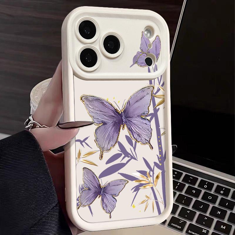 Gilded Purple Butterfly Pattern Case For iPhone 17 Pro Max Funda Shockproof Bumper Cover For iPhone 16 Pro Max 15 14 13 12 11 Air 16E