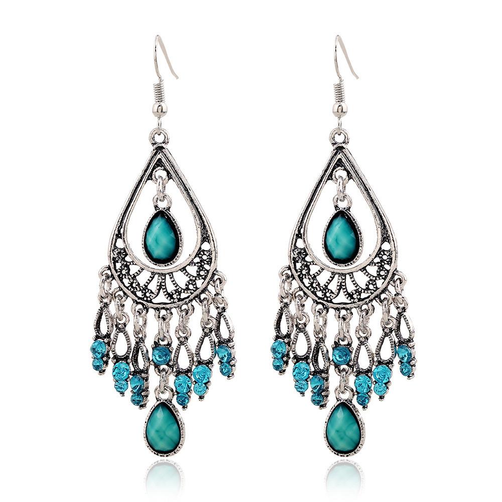 Style Water Bohemian Drop Earrings With Tassels And Rhinestone Details Women For