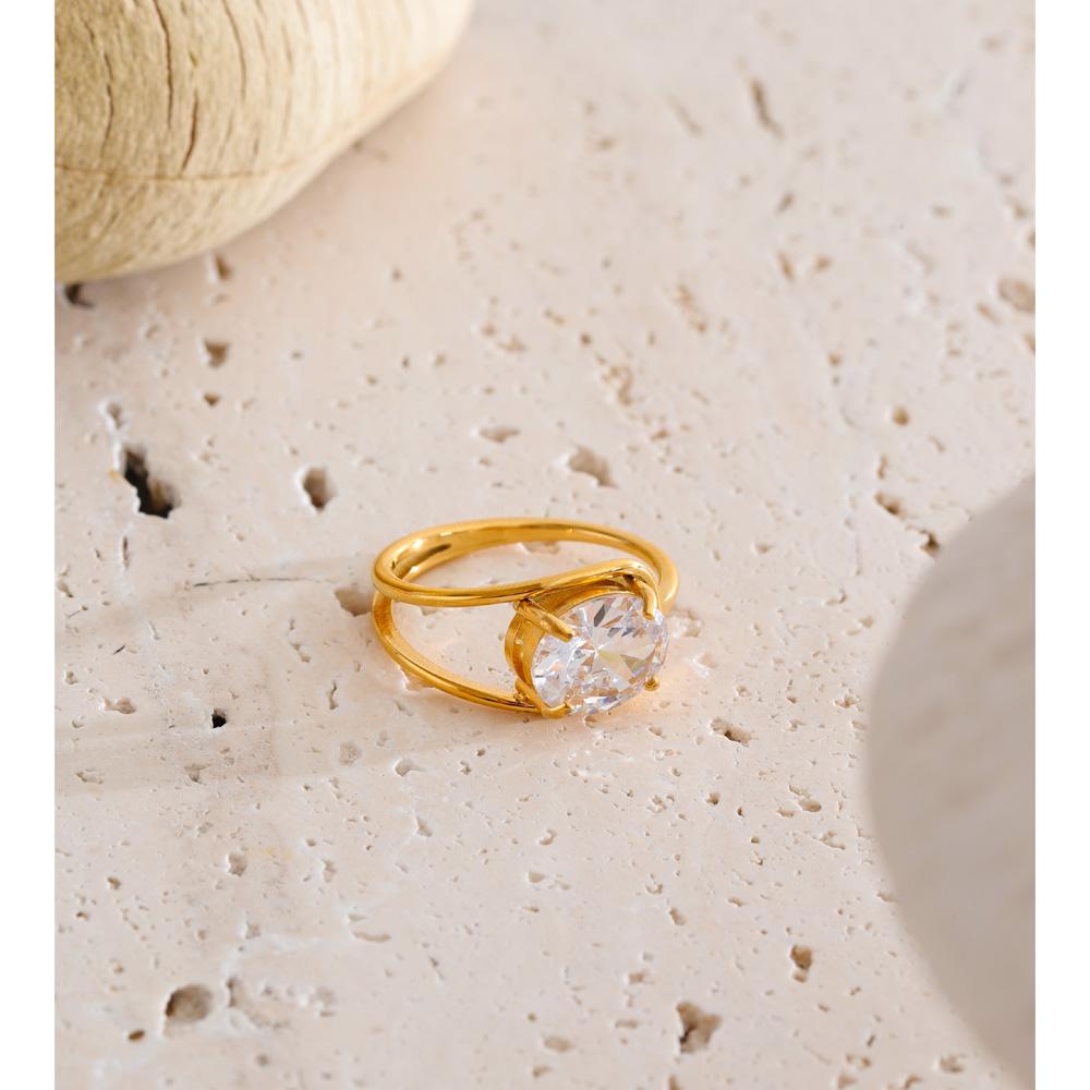 Yhpup Size 678 AAA Bling Cubic Zirconia Gold Color Ring for Women Stainless Steel Fashion Aesthetic Jewelry PVD Plated Wholesale