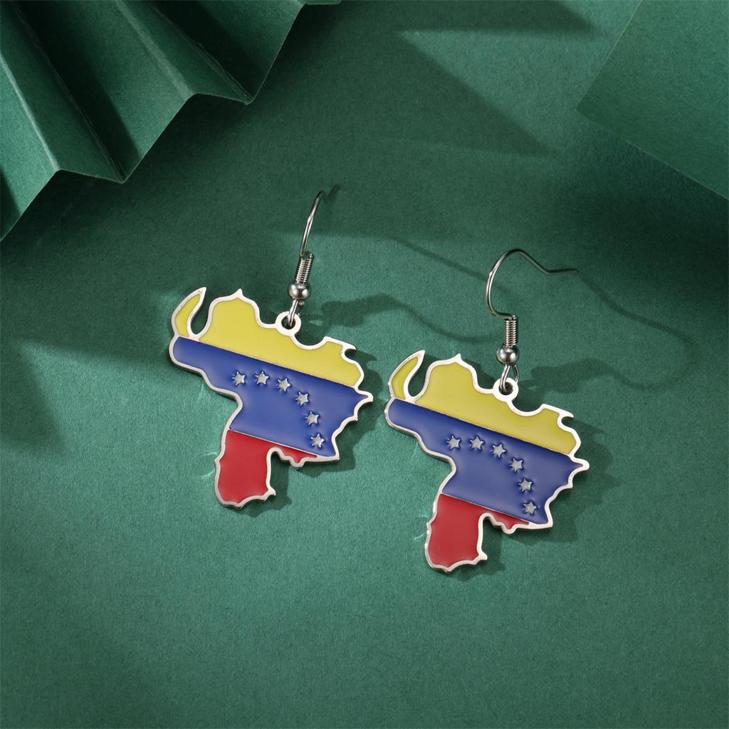 EUEAVAN Enamel Venezuela Map Earrings Girl Stainless Steel Gold/Silver Color Charm Venezuelan Flag Pendant Earring Jewelry Gifts