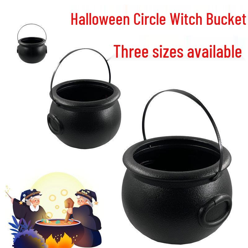 Halloween Witch Cauldron: Black Flame Pot Candy Bucket Ornaments