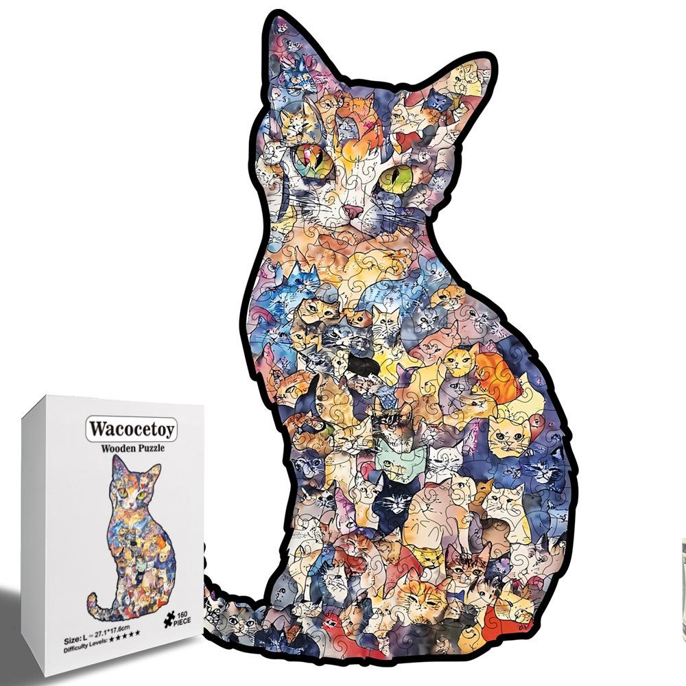 Retro Cat Puzzle Wooden Special-Shaped Splicing Toy Decorative Painting Manual Decompression Puzzle