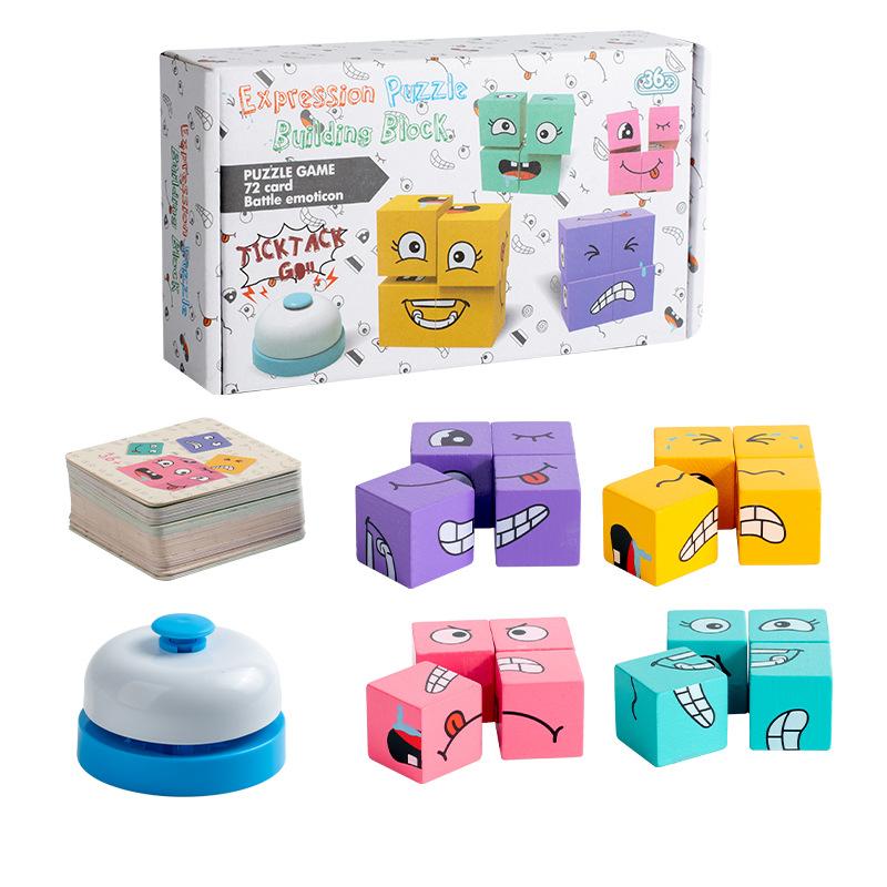 

Wooden Expression Changing Block Stacking Toy, Expression Changing Block Stacking Toy with Bell & Card Game Toy різнокольоровий
