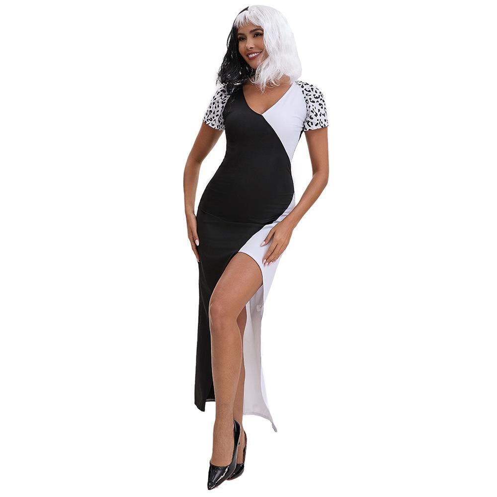 New Kuila Dalmatian Black and White Witch Shawl Dress Set Cosplay Costume