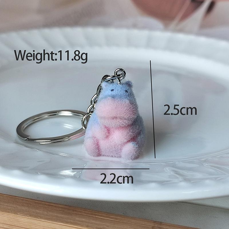 3D Flocking Elephant Hedgehog Hippo Penguin Keychain Phone Lanyard Cute Cartoon Animal Keyring Bag Pendant Couple Key Holder