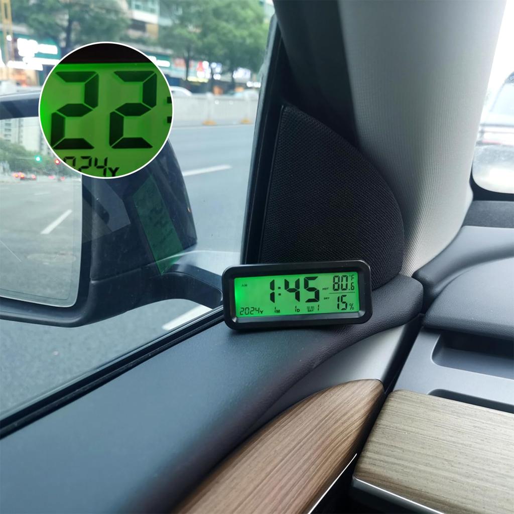 Digitale elektronische auto klok op zonne-energie met temperatuur- en vochtigheidsmeter