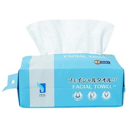 ITO Facial Towel EF 60 Sheets X 6 Packs Ultra Absorbentfluffy Thick Cotton Wipe OEKO-TEX Certified Original Fabric Cleansing Face Washing Embossed