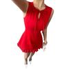 Womens Round Neck Sleeveless Fit-and-Flare Mini Dress With Bow Detail Ruffle Hem