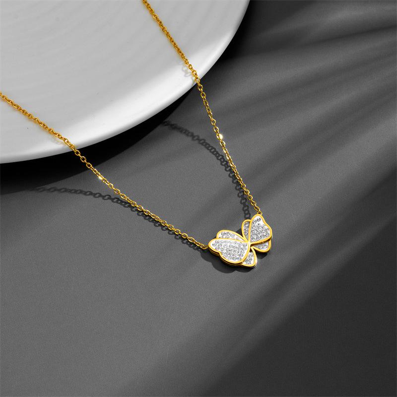 Women s Versatile Butterfly Necklace with Black Diamonds - Fresh Style