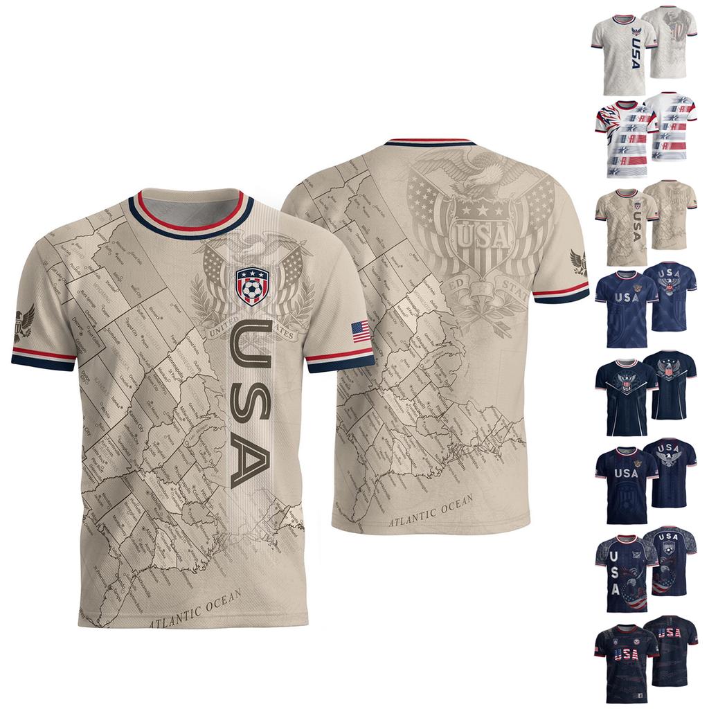 Men's USA Football Graphic Jersey Short Sleeve Crew Neck T Shirt Athletic Fit Lightweight Soccer Top for Outdoor Sports and Casual Wear