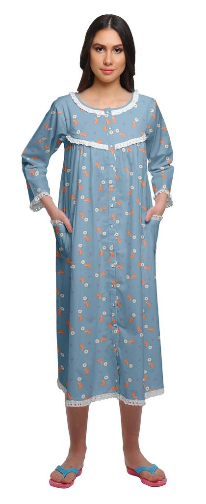 Moomaya Îmbrăcăminte de noapte din bumbac cu 3 4 mâneci imprimate pentru femei