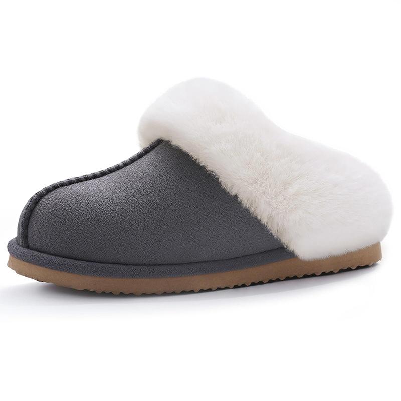 Fashion Kidmi Woman Slippers Indoor Outdoor Fuzzy House Slippers for Women Fluffy Memory Foam Suede Slippers Faux Fur Collar Woman Shoes