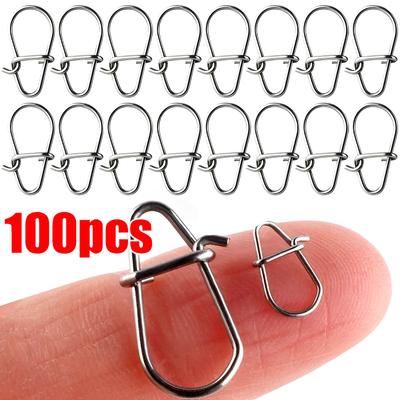 100Pcs Gourd Stainless Steel Fishing Hanging Snap Oval Split Rings Fast Lock Connector High Quality Barrel Swivel Tackle