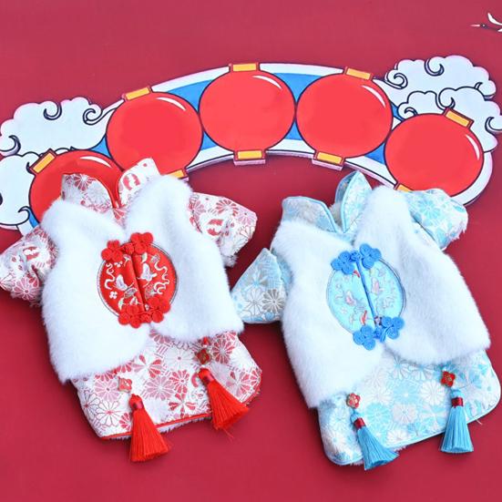 

Воротник-стойка, кисточка счастливого персонажа, изысканная пряжка, плюшевый жилет, Чонсам для домашнего животного на передней ноге