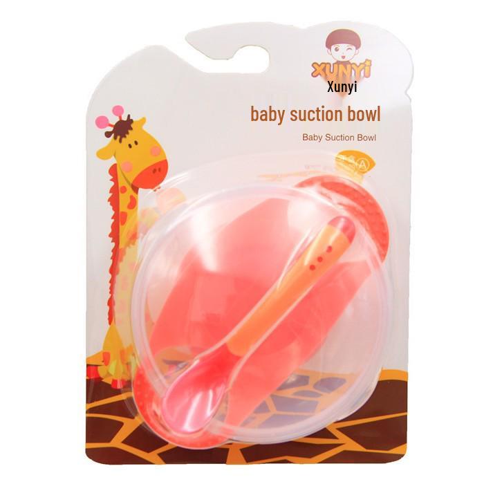Non-Slip Suction Bowl Set: Drop-Proof Bowl, Lid, Temp-Sensitive Spoon & Fork for Infants & Toddlers
