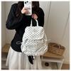 Korean Style Polka Dot Backpack Large Capacity Lace Trimmed Drawstring Backpack Drawstring Closure Flip Design School Daypack