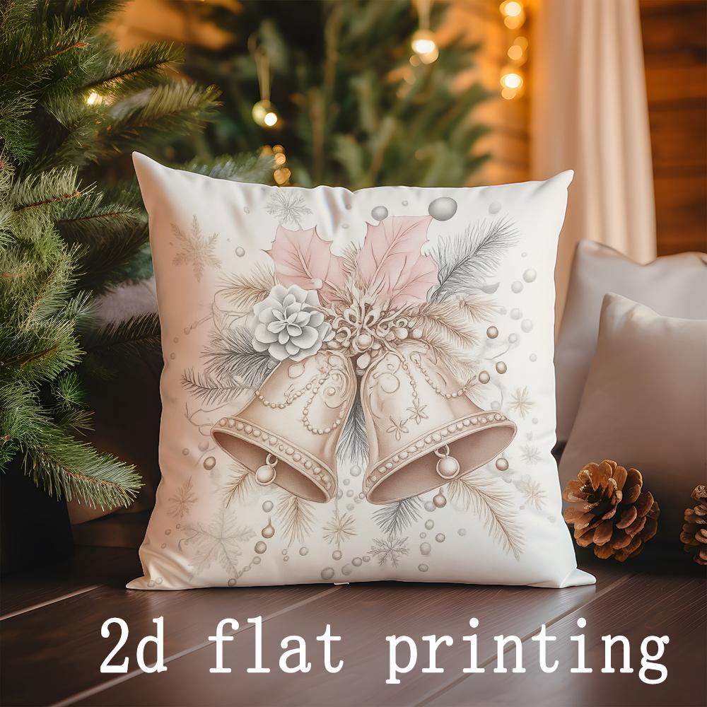 Home Decor Christmas-Themed Floral & House Print Pillow Covers Pattern Cushion Cover Suitable For Sofa Bedroom Car Pillow Cover