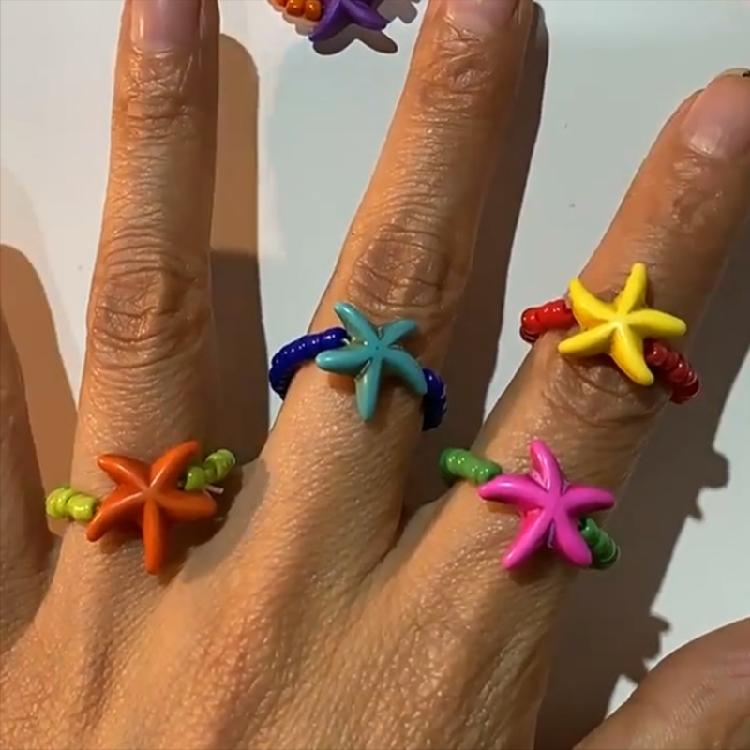 Rainbow Rice Bead Rings Handmade  Bead Stackable Rings Boho Jewelry Gift