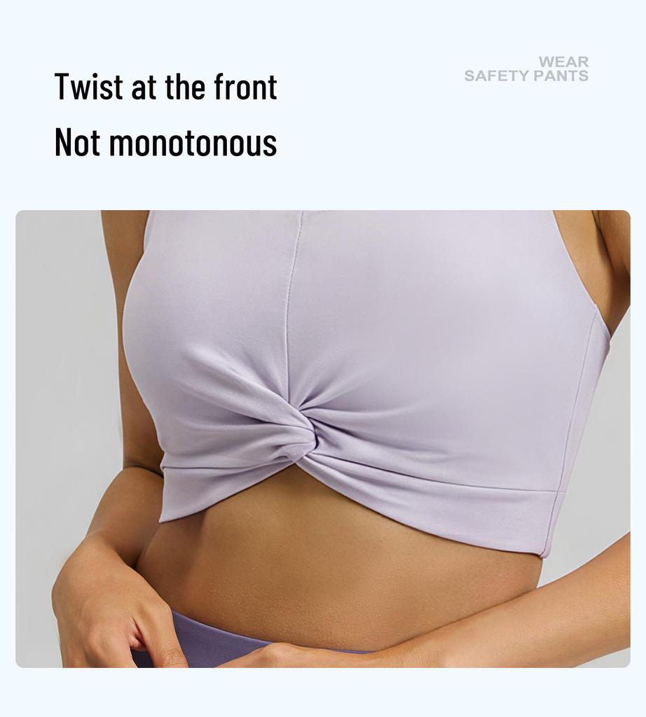 Pleated Yoga Halter: Detachable Chest Pad, Backless, Shockproof, High-Elastic Nylon Sports Tank Top