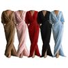 Women's Split Wrap Maxi Dress 3/4 Sleeve V Neck Ruched Bodycon Long Dress Cocktail Party Wedding Guest Dress with Pockets