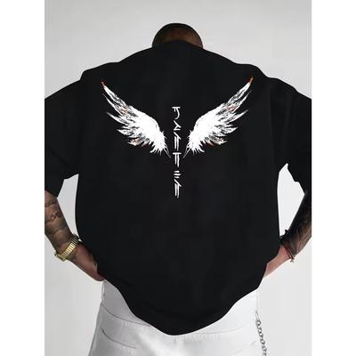 T-shirt da uomo, donna e bambino con stampa di Ali d'Angelo Gotico e Rune Mistiche, Maglietta Edgy Streetwear Casual in Cotone a Maniche Corte