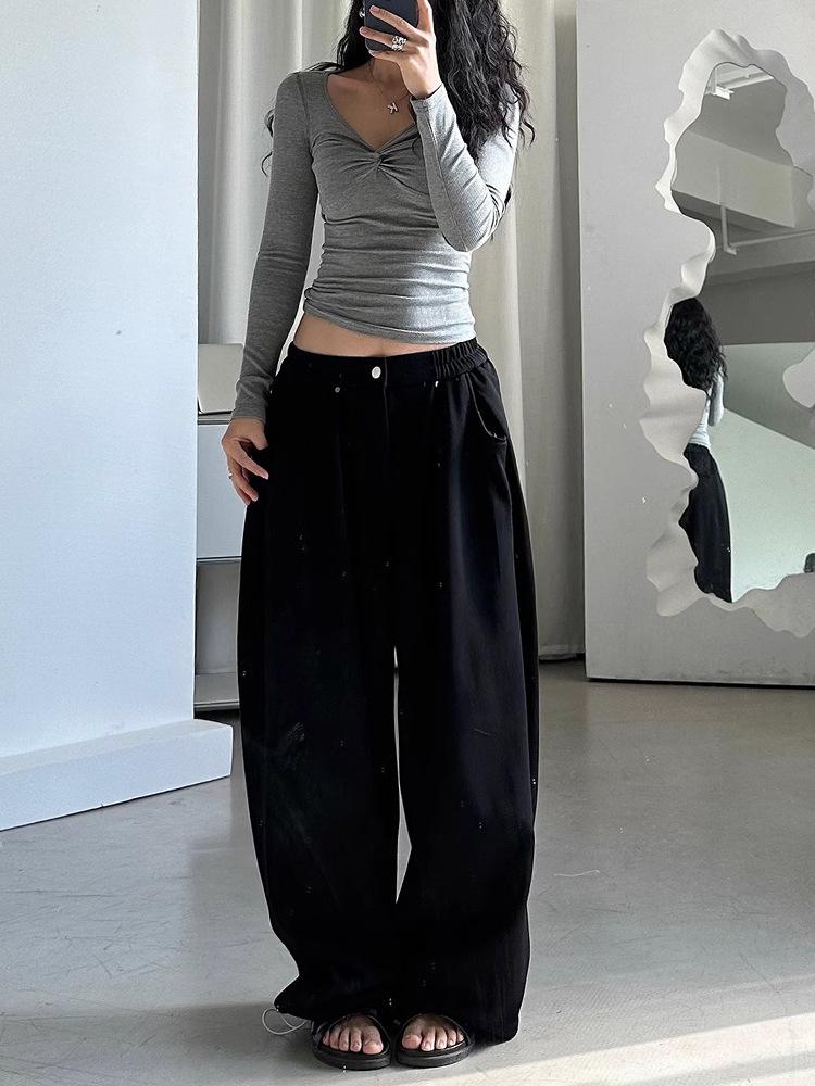 Pantalones de chándal holgados estilo vintage americano para mujer, pantalón de pierna ancha y liso de gran tamaño, estilo hip hop, ropa de calle, pantalones casuales de otoño y primavera, Y2K