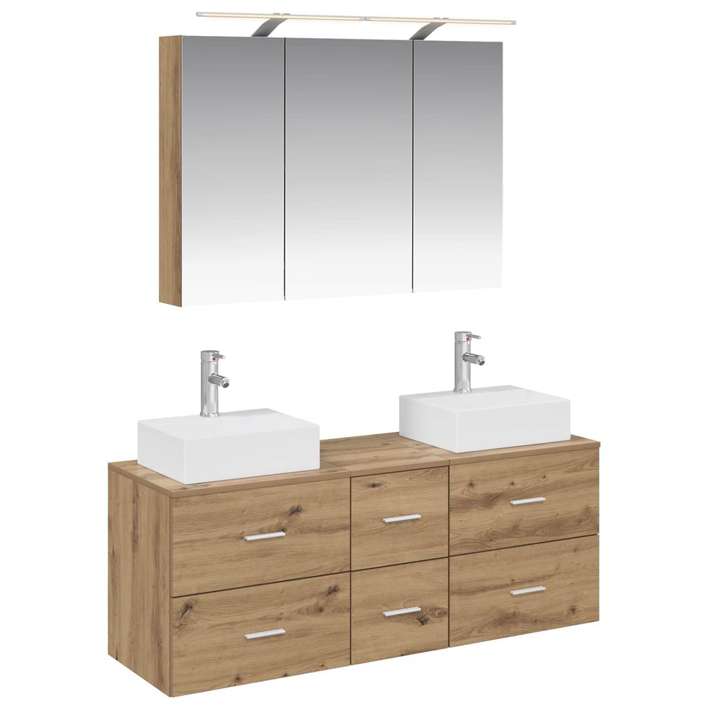 Bathroom Furniture Set 4 pcs Artisan Oak Engineered Wood and Glass