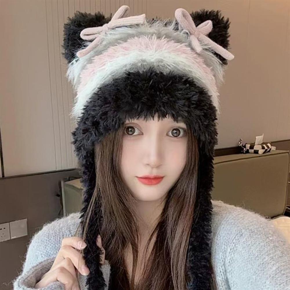 Fashion Cold-proof Faux Fur Beanies Hat Thicken Cold Protection Winter Anti Cold Hat Knitted Bobble Cap Women Accessories