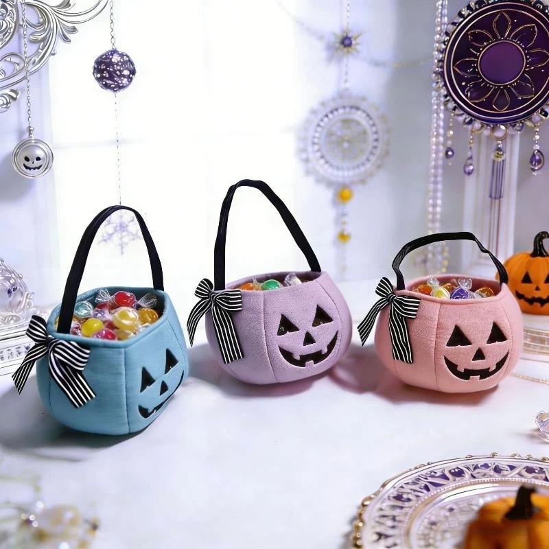 Halloween Bowknot Pumpkin Candy Bucket Waterproof Non-Toxic Trick Or Treat Storage Handbag for Toddlers Halloween Activities