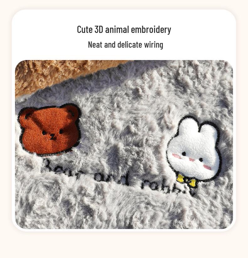 Winter Plush Car Seat Cushion - Cartoon Bear & Rabbit Design