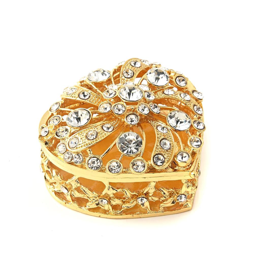 Silver-Plated Heart-Shaped Jewelry Box with Diamonds & Pearls