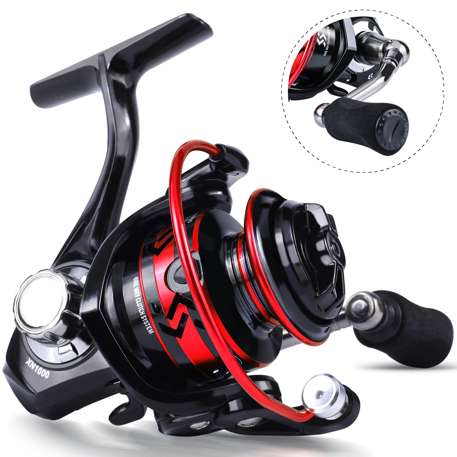

Спиннинговая рыболовная катушка с передаточным числом 5,2:1 и леской, мини-портативное колесо для морской рыбалки, рыболовные катушки для путешествий на открытом воздухе чёрный/красный