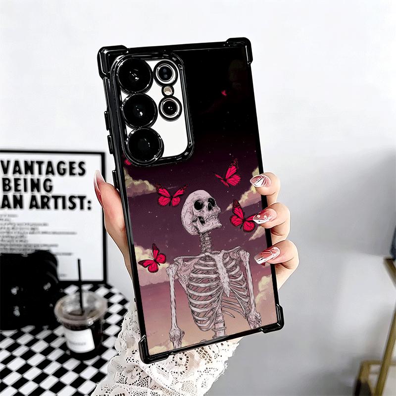 Floral Skull Flower Skeleton Plating Phone Case For Samsung Galaxy S24 S25 FE S26 Edge S23 Ultra S22 S21 Plus S20 Anti-Fall Aira