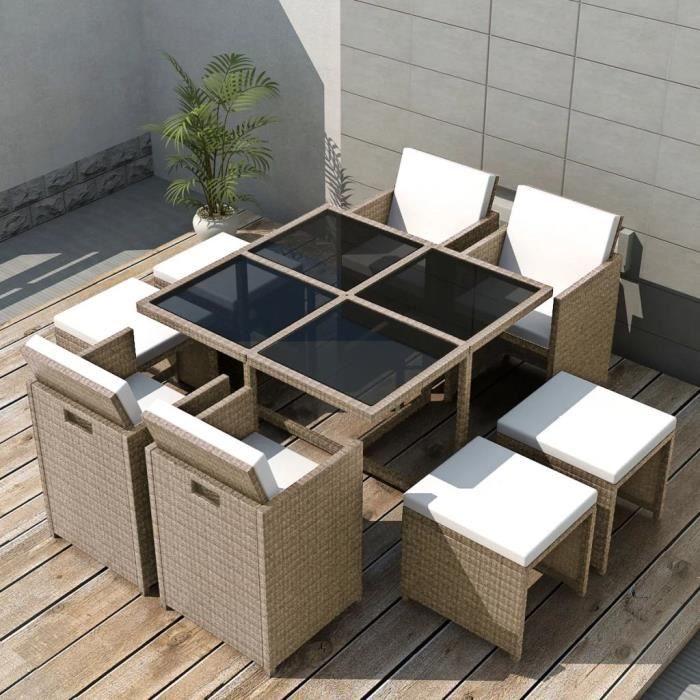 Salon de jardin encastrable en rotin - Beige - 109 x 109 x 74 cm