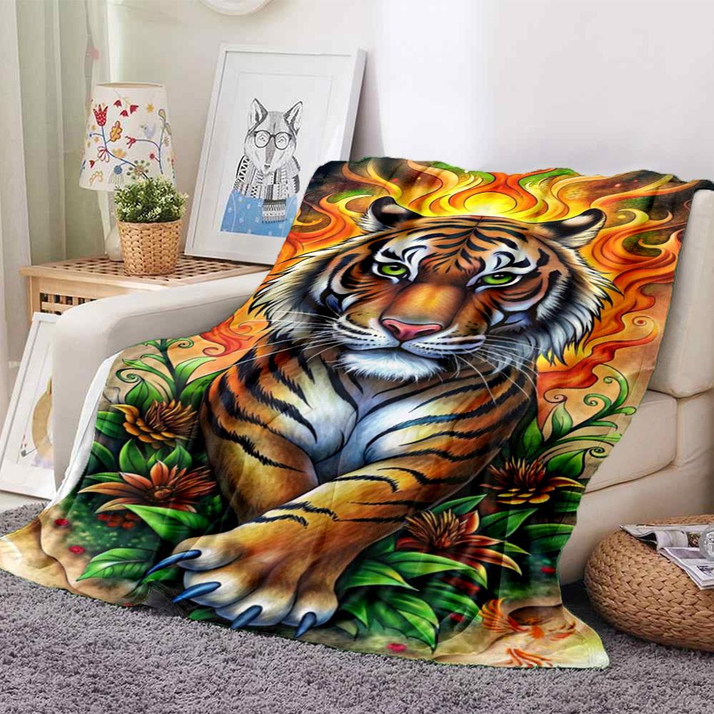 1 Stück Tigerflammen-Design Decke Leichte Flanelldecke Überwurfdecke für Sofa, Bett, Reisen, Camping, Wohnzimmer, Büro yy251015179