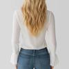 Spring New Elegant Ruffle Edge Solid Color V-neck Bubble Sleeve Shirt