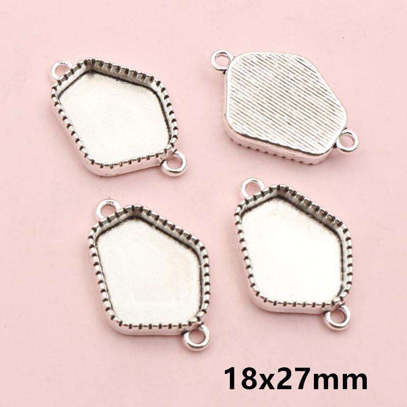 10pcs Double Loops Connector Pendant Cabochons Blank Base Settings Tray Heart Sqaure Rectangle Oval DIY Jewelry Findings
