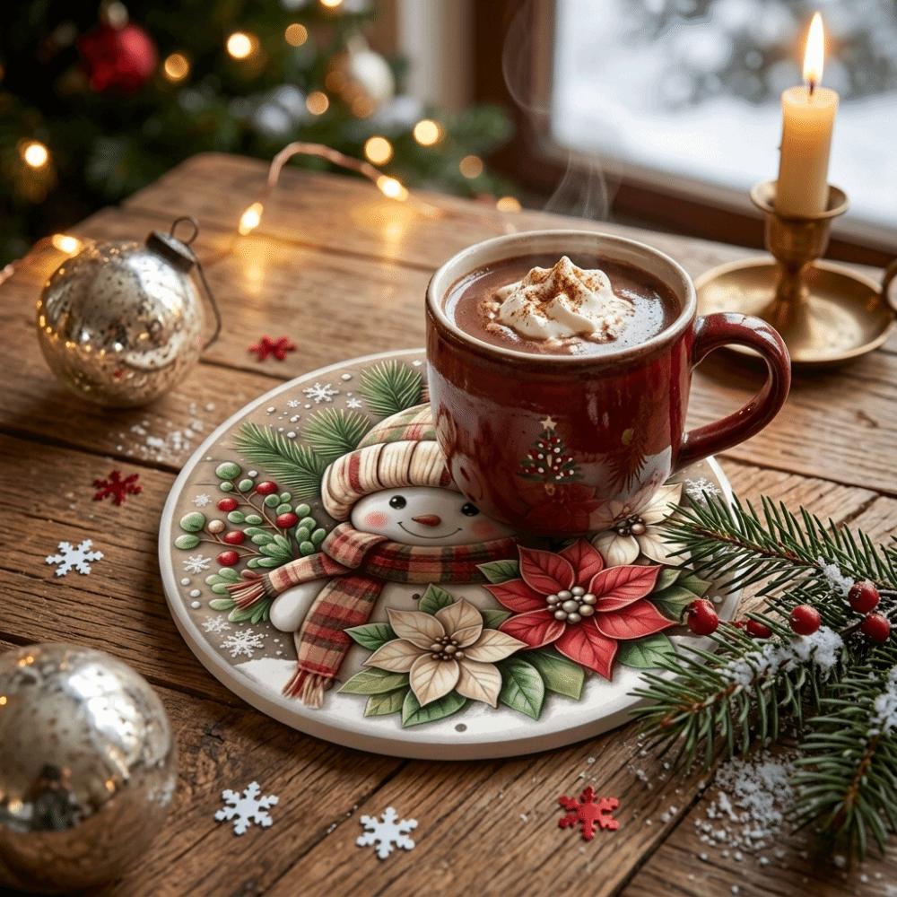 Reindeer Christmas Santa Coasters Heat-Resistant Coffee Cup Mat Snowman Ceramics Kitchen