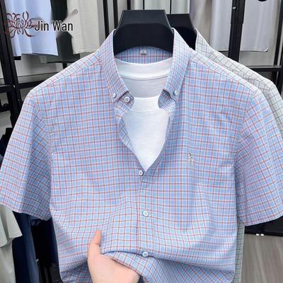 Men's 100% Cotton Plaid Short-Sleeve Casual Shirt