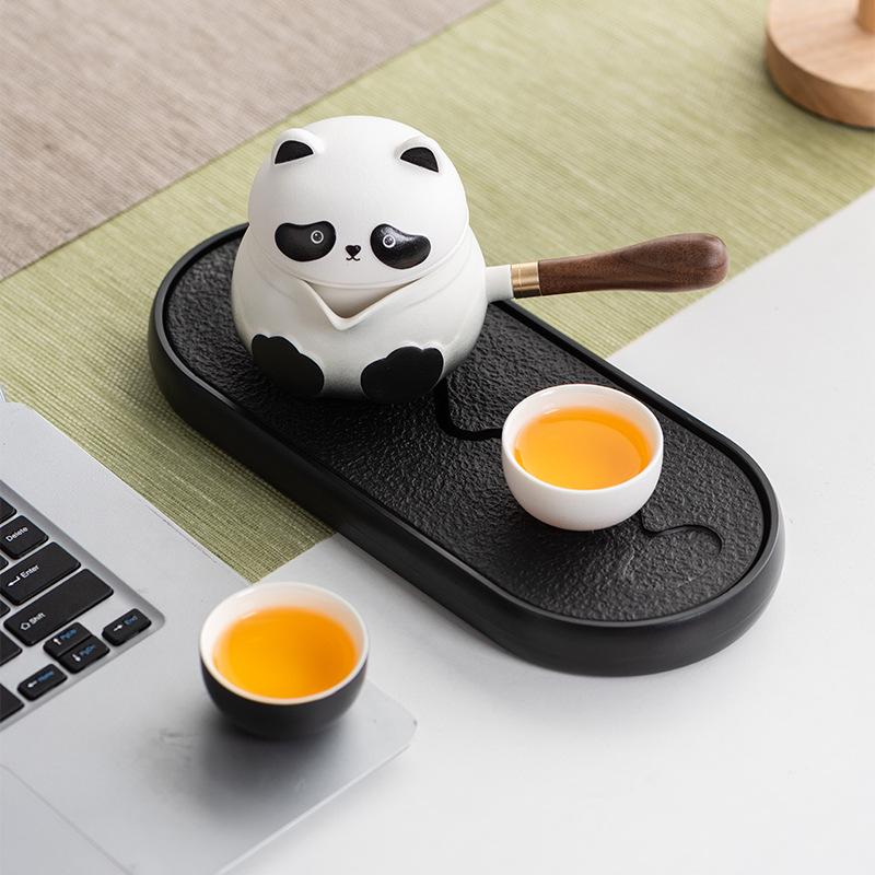 Light Luxury Panda Portable Travel Tea Set, Side Handle, One Pot, Two Cups, Express Cup, High-end Business Gift.