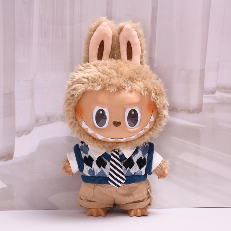 38cm Labubu Plush Doll Casual Outfit Set with Hat (Clothes Only)