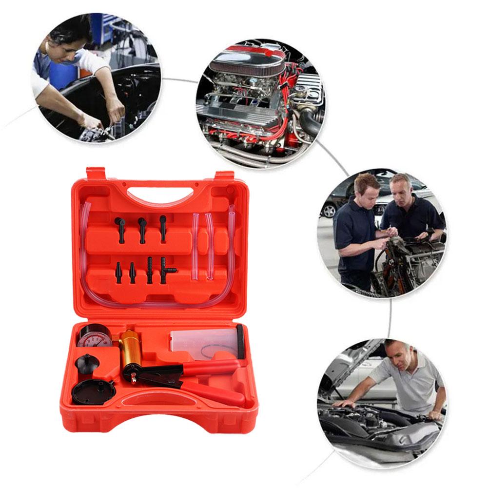 1set Manual Vacuum Pressure Pump Brake Fluid Drain Kit Vacuum Pistol Pump Tester Kit Portable Aluminum Vacuum Gauge