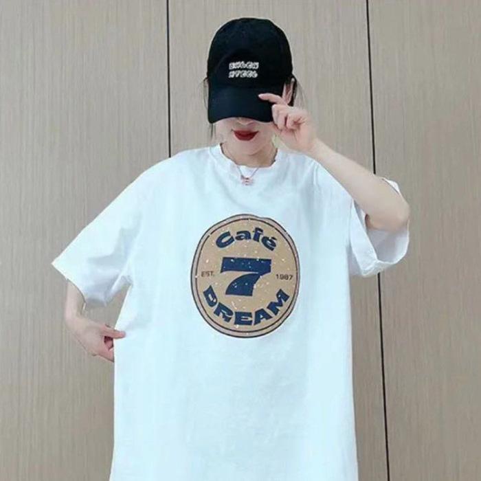 

Хлопковая футболка с подвернутым краем и коротким рукавом женская 2025 свободный топ S белый