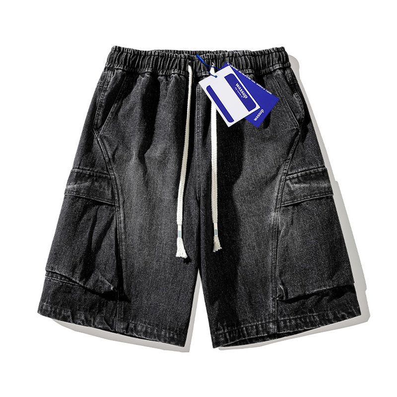 Wassup Trendy Retro Washed Workwear Denim Shorts for Men, Summer Thin American-Style Straight-Leg Men's Five-Point Pants